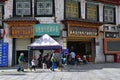 Tibet, Lhasa, China, June, 02, 2018.   Sale of Souvenirs on the ancient Barkhor street.Tibet, Lhasa Royalty Free Stock Photo