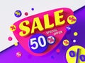 Sale special offer - 3d rendering concept advertising concept banner. Discount up to 50% off. Promotion creative layout. Bright