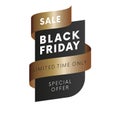 Sale special offer limited time only Black Friday tag with brown gradient ribbon on white background . Vector. Royalty Free Stock Photo