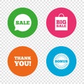 Sale speech bubble icon. Thank you symbol. Royalty Free Stock Photo