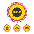 Sale speech bubble icons. Buy cart symbol. Royalty Free Stock Photo