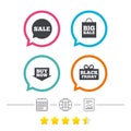 Sale speech bubble icons. Buy now arrow symbol. Royalty Free Stock Photo