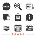 Sale speech bubble icons. Buy now arrow symbol. Royalty Free Stock Photo