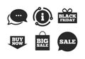 Sale speech bubble icons. Buy now arrow symbol. Vector Royalty Free Stock Photo