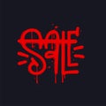 Sale - Sprayed graffiti crossed out word with overspray in red over black. Vector textured street art illustration.