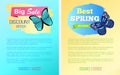 Sale Spring Discount Labels Web Poster Butterflies Royalty Free Stock Photo