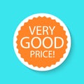 Sale sticker icon isolated on a blue background. Orange color special offer, discount tag. Good price inscription. Simple