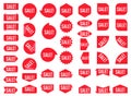 Sale sticker set. Red promotion labels. Modern vector flat style illustration isolated on white background. Red promotion labels Royalty Free Stock Photo