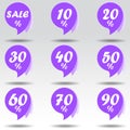 Set of violet sale stickers. Special offer ultra violet design. Discount internet sales. Vector illustration Royalty Free Stock Photo