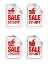 Sale stickers set with shopping basket. Sale stickers 50%, 60%, 70%, 80% off Royalty Free Stock Photo