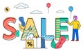 Sale of Store, Shopping People Font with Clouds