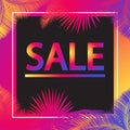 Sale sunset tropical palm leaves banner abstract wallpaper advertising sign place for text Royalty Free Stock Photo