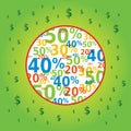 Sale Symbol in Circle with Dollar Icons