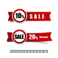 Sale tag banner red and ribbon element on white background