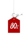 Sale tag -80% with a happy stick figure