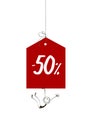 Sale tag -50% with a happy stick figure