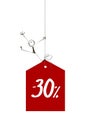 Sale tag -30% with a happy stick figure