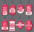 Sale tag templates vector set. Red paper price tags with big sale and discount text