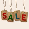 Sale tag on vintage hanging labels