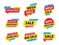 Sale tags collection. Special offer, big sale, discount, best price, mega sale banner set. Shop or online shopping. Sticker, badge