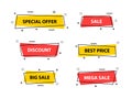 Sale tags collection. Special offer, big sale, discount, best price, mega sale banner set. Shop or online shopping. Sticker, badge Royalty Free Stock Photo