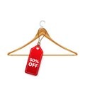 Sale Tags Design with Half Price Text in Red Color Hanging on a hanger. Vector Illustration. Royalty Free Stock Photo