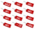 Sale tags with different discounts, 3d render Royalty Free Stock Photo