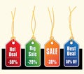 Sale tags with gold strings