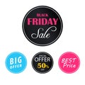 Sale tags or labels set. Black Friday sale, Big offer, best price, Special offer Royalty Free Stock Photo