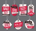 Sale tags paper cut template vector set. Price tags label with sale and discount text Royalty Free Stock Photo