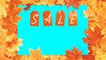 Sale tags on red autumn leaves background frame