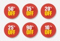 Sale tags set vector badges template, 10 off, 20, 25, 50, 75 90 percent sale label symbols, discount promotion flat icon with long Royalty Free Stock Photo