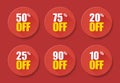 Sale tags set vector badges template, 10 off, 20, 25, 50, 75 90 percent sale label symbols, discount promotion flat icon with long Royalty Free Stock Photo