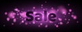 Sale. Text with highlighting. Violet flare bokeh in motion. Celebratory background with purple lights. Footage for the photo