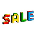 Sale text in style of old 8-bit games. Vibrant colorful 3D Pixel Letters. Creative digital vector illustration. Online