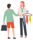 Sale of Tie, Man Buying Neckcloth, Shopping Vector Royalty Free Stock Photo