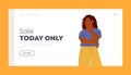 Sale Today Only Landing Page Template. Doubtful Female Character, Woman Think on Offer or Making Choice, Search Solution