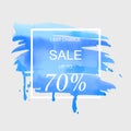 Sale up to 70 percent off sign over art brush watercolor stroke paint abstract texture background vector illustration. Royalty Free Stock Photo