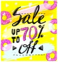 Sale up to 70 percents, hand drawn calligraphic vector banner