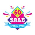 Sale up to 50% - vector concept illustration in flat style. Special offer origami creative badge on white background.