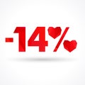 -14% sale for Valentine`s day, percent sign