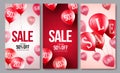 Sale vector balloons poster set. Collections of flying balloons with 50 percent off