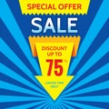 Sale vector banner design - discount up to 75%. Special offer origami layout. Limited time only! Abstract poster background. Royalty Free Stock Photo
