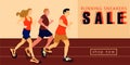 Sale vector banner with running sportsman in sneaker. Sport shop footwear collection.