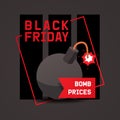 Sale vector cartoon bomb on discount banner boom explosion offer poster background shopping template of shop market with