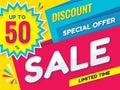 Sale - vector creative banner illustration. Abstract concept discount up to 50% promotion layout. Graphic design poster.