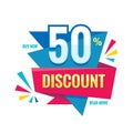 Sale - vector creative banner illustration. Abstract concept discount up to 50% promotion layout on white background. Sticker. Royalty Free Stock Photo