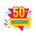 Sale - vector creative banner illustration. Abstract concept discount up to 50% promotion layout on white background. Sticker. Royalty Free Stock Photo