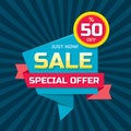 Sale vector origami concept banner template - special offer 50% off. Abstract background. Discount design layout. Sticker creative Royalty Free Stock Photo