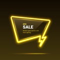 Sale vector template with neon lights. Dialog bubble with thunder flash sign. Vector